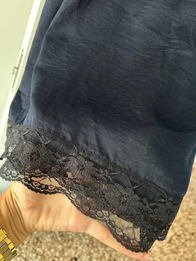 Vestido lencero de Mango azul / encaje negro t. M