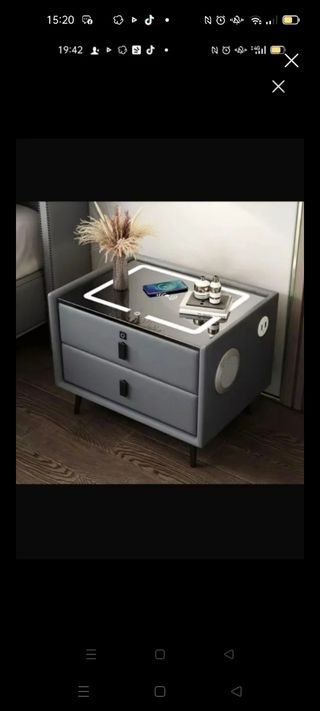Comodino Smart Nero/Grigio Vetro/Pelle
