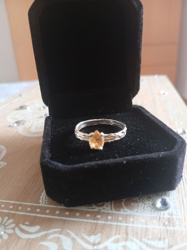 Anillo Citrino Pera Plata