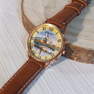 Reloj de pulsera personalizado marrón y dorado