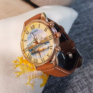 Reloj de pulsera personalizado marrón y dorado