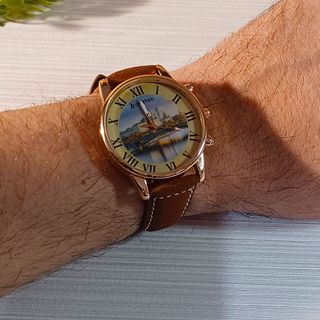 Reloj de pulsera personalizado marrón y dorado