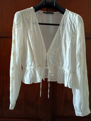 Blusa Zara Blanca Manga Larga