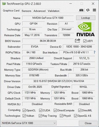Tarjeta Gráfica EVGA GeForce GTX 1080 FTW 8GB VRAM