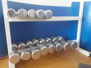 Pesas Cromadas Macizas 4-9 Kg + Banco y Soporte