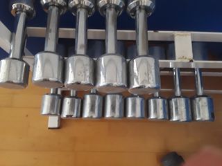 Pesas Cromadas Macizas 4-9 Kg + Banco y Soporte