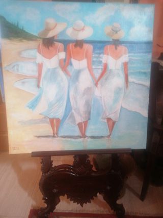 Cuadro al óleo 80x80 Mujeres en la playanuevo
