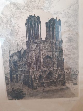 Litografía Antigua H. Handy con sellos del3Reich