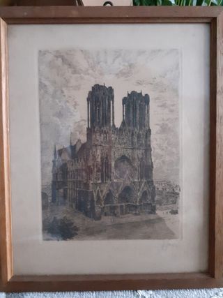 Litografía Antigua H. Handy con sellos del3Reich