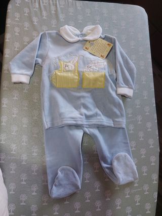 Completino ciniglia celeste 3 mesi nuovo con etich