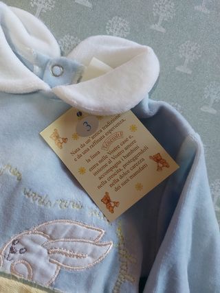 Completino ciniglia celeste 3 mesi nuovo con etich