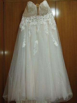Vestido de Novia Blanco con Encaje y Brillo