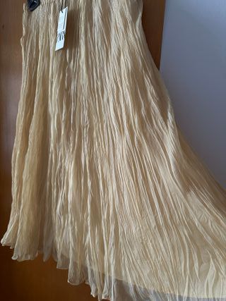Falda midi Zara L amarillo pastel arrugada