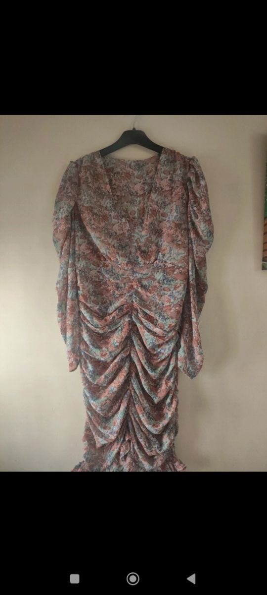 Vestido gasa largo midi drapeado