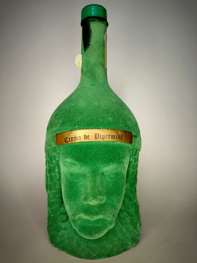 Botella Crema de Pipermint terciopelo verde caras