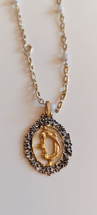 Collar Vintage Letra D Plata y Oro