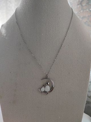 Collar Luna Gatos Plata y Blanco