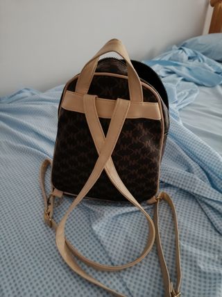 Bolso Mochila Mujer Marrón y Beige