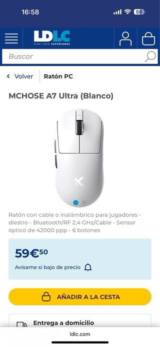 Ratón MCHOSE A7 Inalámbrico blanco 
