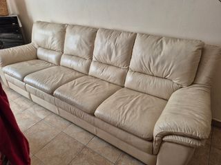 Divano letto 4 posti beige in pelle