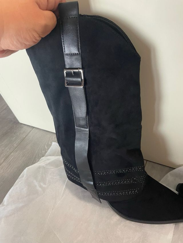 Botas estilo cowboy negras mujer nuevas