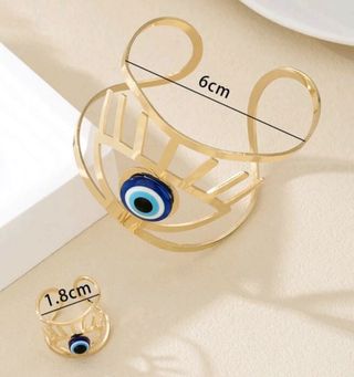 Conjunto Anillo y Pulsera Ojo Turco Dorado