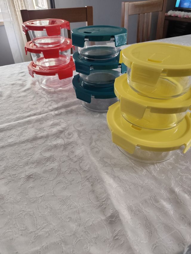 Set 9 Contenitori Vetro Coperchio Plastica