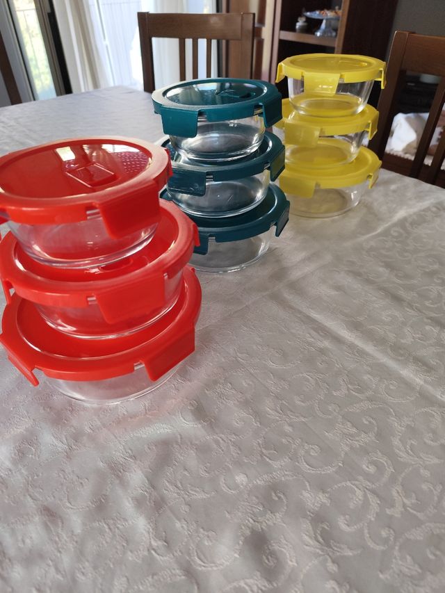 Set 9 Contenitori Vetro Coperchio Plastica