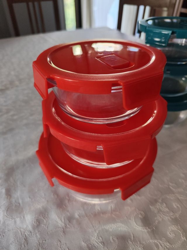 Set 9 Contenitori Vetro Coperchio Plastica