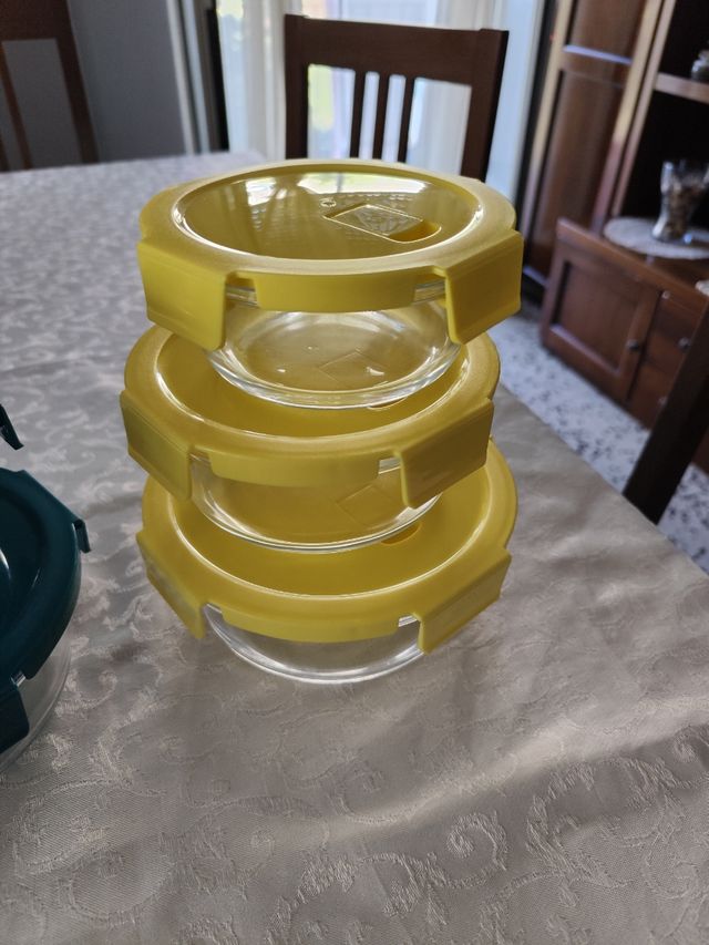 Set 9 Contenitori Vetro Coperchio Plastica