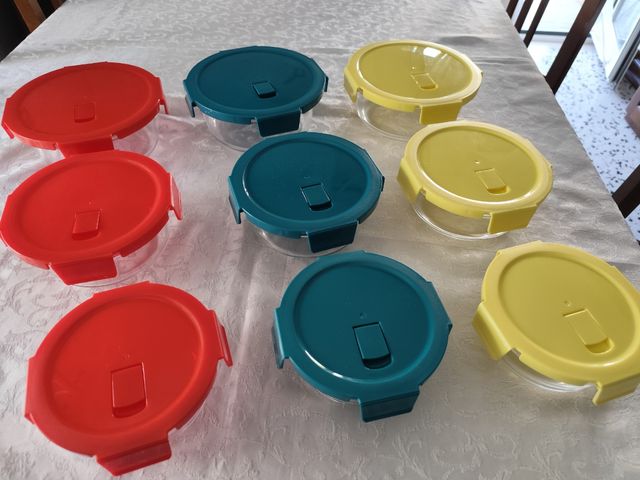 Set 9 Contenitori Vetro Coperchio Plastica