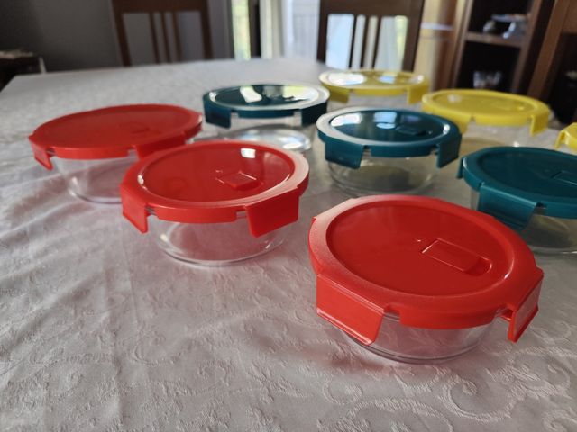 Set 9 Contenitori Vetro Coperchio Plastica