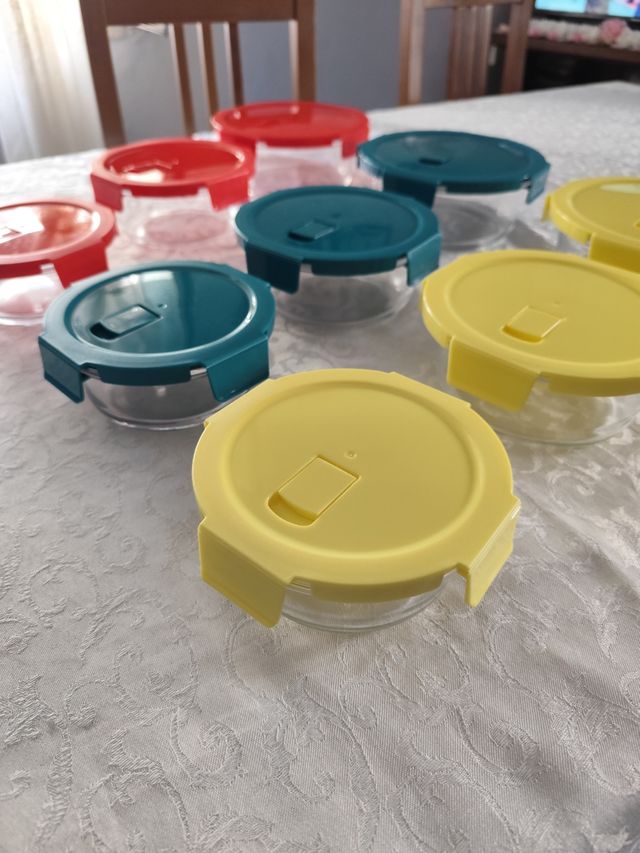 Set 9 Contenitori Vetro Coperchio Plastica