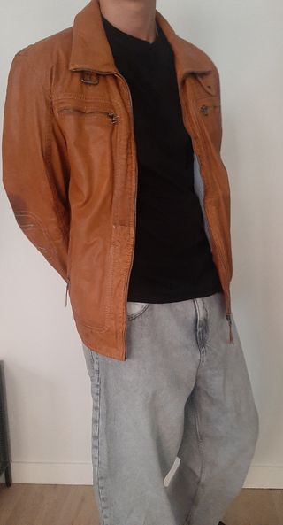 Chaqueta de Piel Vintage Marrón