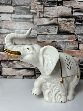 Elefante porcelana blanco-dorado - Decoración