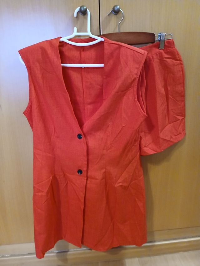 Conjunto chaleco y pantalón lino mujer rojo