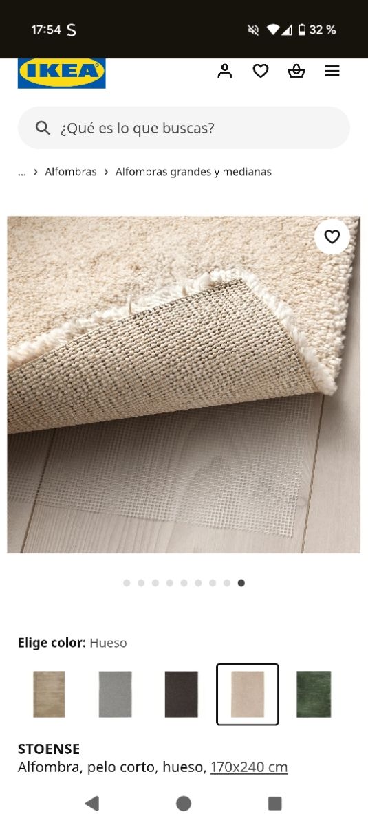 Alfombra IKEA Hueso Pelo Corto 170x240 cm