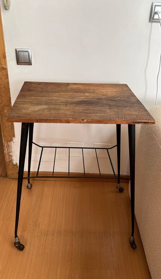 Mesa auxiliar vintage madera y metal