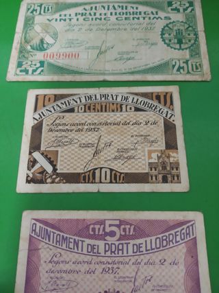 Billetes Ajuntament del Prat de Llobregat 1937