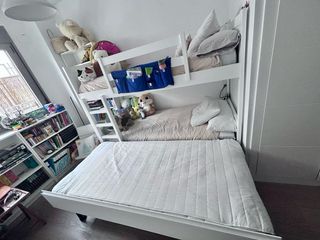 Litera blanca de madera con cama nido 