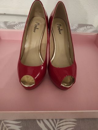 Zapatos Monbur Rojos Tacón Peep Toe