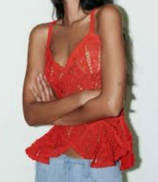 Top Crochet Zara Rojo
