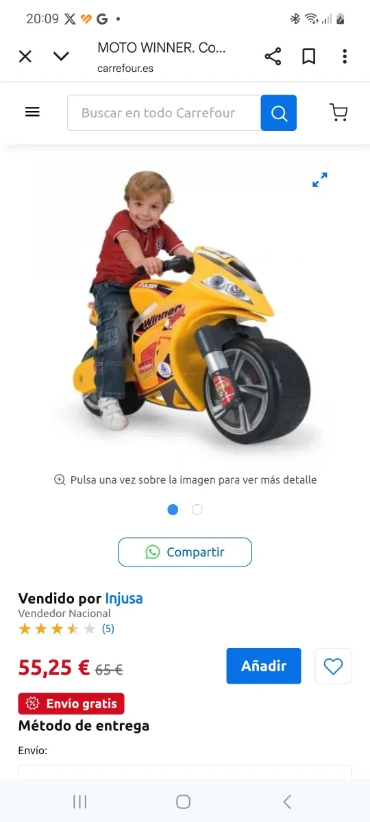 Moto Infantil Grande.  Injusta Winner Amarilla