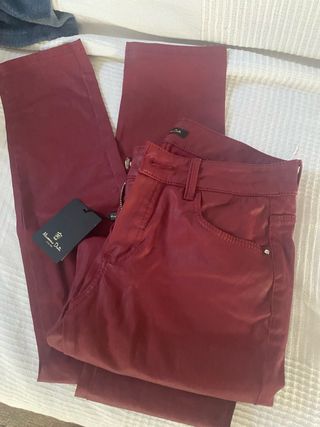 Pantalón Massimo Dutti Cuero Granate