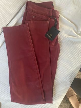 Pantalón Massimo Dutti Cuero Granate