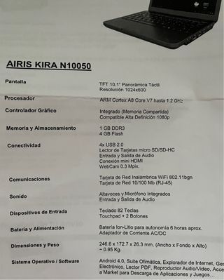 Mini portátil tactil Airis Kira N10050 Negro