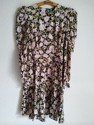 Vestido Zara floral negro y rosa