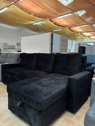 Sofá Chaiselongue Negro Terciopelo - Arcón