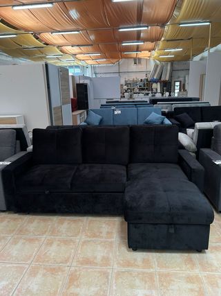 Sofá Chaiselongue Negro Terciopelo - Arcón