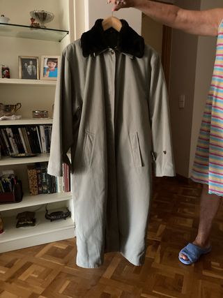 Gabardina mujer cuello pelo verde-gris